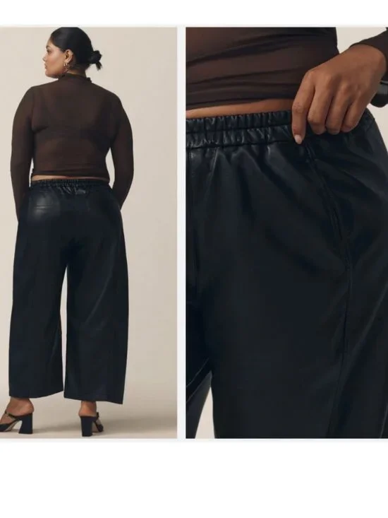 PILCRO Anthropologie Izzie Relaxed Pull-On BlackBarrel Pants Faux Leather Size M - Picture 3 of 13